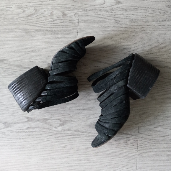 Marsell × Eckhaus Latta Suede Strappy Block Chunky Heel Sandals Black 40EU - Picture 15 of 16